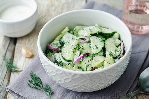 Cucumber salad with lemon yoghurt dressing